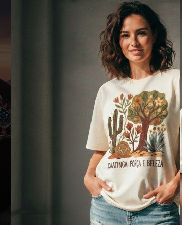 Camisa com estampa de árvore da caatinga, legenda Caatinga: força e beleza
